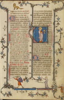 Initial V: Saint John the Evangelist; Breviary, about 1320-1325. Creator: Unknown.