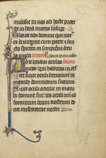 Initial A: A Kneeling Woman Praying to Christ; Ruskin Hours, about 1300. Creator: Unknown.