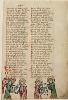 An Angel Presents Christ's Burial Garment to the Virgin; The Virgin Shows the..., about 1330-1350. Creator: Unknown.