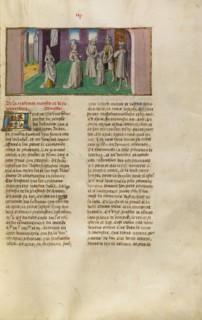 Moses before Pharaoh and Thermutis; Miroir Historial, about 1475. Creator: Unknown.