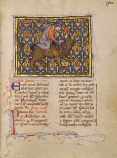 Samson Wrestling with the Lion; Bestiary, about 1270. Creator: Unknown.