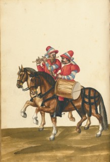 A Drummer and a Flute Player on Horseback, about 1560-1570. Creator: Unknown.