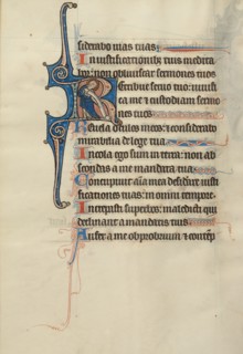 Initial R: A Saint Holding a Scroll; Bute Psalter, text and illumination about 1285. Creator: Bute Master.