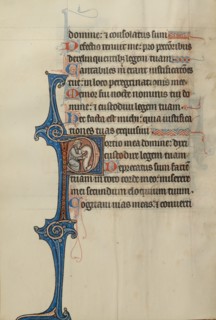 Initial P: A Prophet Holding a Scroll; Bute Psalter, text and illumination about 1285. Creator: Bute Master.