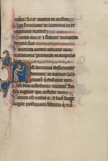 Initial N: A Saint Pointing to Heaven and to the Text; Bute Psalter, about 1285. Creator: Bute Master.