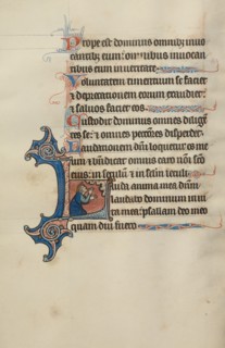 Initial L: A Kneeling King Raising His Hands to Heaven; Bute Psalter, about 1285. Creator: Bute Master.