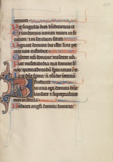 Initial B: The Three Men from the Fiery Furnace; Bute Psalter, text and illumination about 1285. Creator: Bute Master.