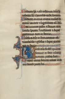 Initial B: A Jew Praying and the Virgin and Child; Initial B: The Jews Recognize Christ...about 1285 Creator: Bute Master.