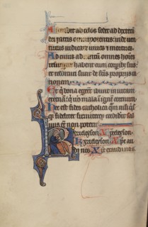 Initial K: An Angel Blowing a Trumpet; Bute Psalter, text and illumination about 1285. Creator: Bute Master.