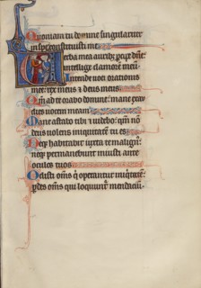 Initial V: Abraham Ousting Hagar and Her Son Ishmael; Bute Psalter, about 1285. Creator: Bute Master.