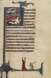 Initial S: The Lord Appearing to David in the Water; Bute Psalter, text and illumination about 1285. Creator: Bute Master.