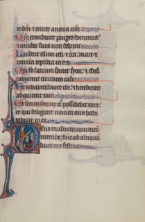 Initial D: Rechab and Baanah Bringing Ishbosheth's Head to David; Bute Psalter, about 1285. Creator: Bute Master.