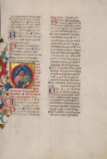 Initial Q: Bust Portrait of a Man Holding his Hand to his Cheek, early 15th century. Creator: Cristoforo Cortese.