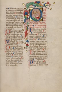 Initial Q: Bust Portrait of a Man; Compendium moralium notabilium, early 15th century. Creator: Cristoforo Cortese.