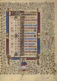 Calendar Page for January: Feasting: Aquarius; Book of Hours, about 1410. Creator: Unknown.