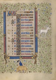 Calendar Page for December: Slaughtering Pigs: Capricorn; Book of Hours, about 1410. Creator: Unknown.