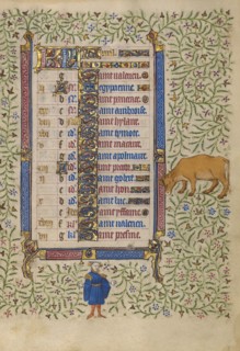 Calendar Page for April: Picking Flowers: Taurus; Book of Hours, about 1410.  Creator: Unknown.