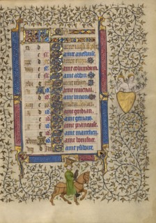 Calendar Page for May: Hawking: Gemini; Book of Hours, about 1410. Creator: Unknown.
