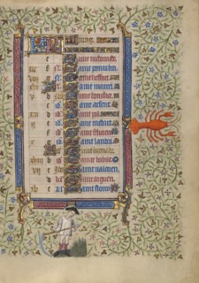 Calendar Page for June: Mowing: Cancer; Book of Hours, about 1410. Creator: Unknown.