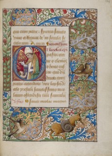 Initial O: Saint Nicholas Blessing a Child; Book of Hours, about 1480-1490. Creator: Georges Trubert.
