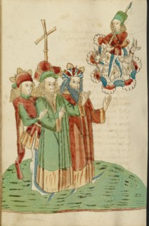 King Avenir, Josaphat, and a Pagan Scholar Behold an Image of Adonis and his Hounds, 1469. Creators: Hans Schilling, Diebolt Lauber.