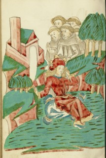 Josaphat sits Dreaming in a Landscape, with Several Monks in the Background, 1469. Creators: Hans Schilling, Diebolt Lauber.