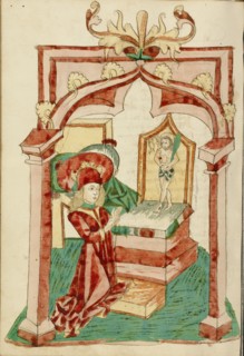 Josaphat Kneels before an Altar with the Man of Sorrows; Barlaam und Josaphat, 1469. Creators: Hans Schilling, Diebolt Lauber.