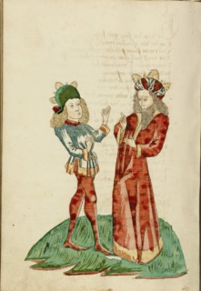 King Avenir and Josaphat in Conversation; Barlaam und Josaphat, 1469. Creators: Hans Schilling, Diebolt Lauber.