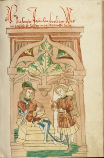 Josaphat and Barlaam in Conversation; Barlaam und Josaphat, 1469. Creators: Hans Schilling, Diebolt Lauber.