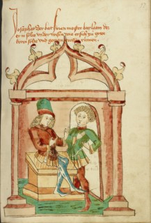 Josaphat and Barlaam in Conversation; Barlaam und Josaphat, 1469. Creators: Hans Schilling, Diebolt Lauber.