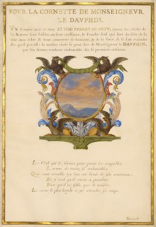 Escutcheon with a Landscape; Nine Emblems for Louis XIV, about 1663-1668. Creator: Jacques Bailly.