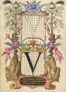 Guide for Constructing the Letter V; Mira calligraphiae monumenta, about 1591-1596. Creator: Joris Hoefnagel.