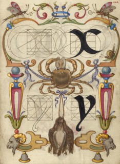 Guide for Constructing the Letters x and y; Mira calligraphiae monumenta, about 1591-1596. Creator: Joris Hoefnagel.