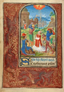 The Stoning of Saint Stephen; Prayer Book of Charles the Bold, 1469. Creator: Lieven van Lathem.