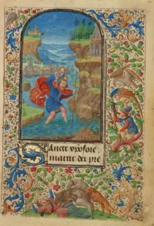 Saint Christopher; Prayer Book of Charles the Bold, 1469. Creator: Lieven van Lathem.