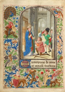 Saint Eutrope Healing a Person; Prayer Book of Charles the Bold, 1469. Creator: Lieven van Lathem.