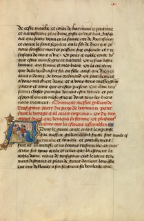 Initial A: Gillion Taking Leave of His Wife Marie; Roman de Gillion de Trazegnies, 1464. Creators: Lieven van Lathem, David Aubert.
