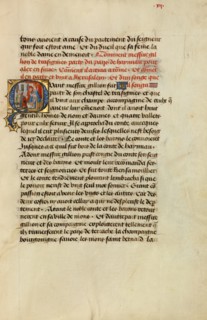 Initial Q: Gillion Receiving the Pope's Blessing; Roman de Gillion de Trazegnies, 1464. Creators: Lieven van Lathem, David Aubert.