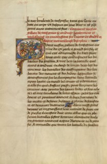 Initial Q: Gillion Defeating the King of Gibraltar; Roman de Gillion de Trazegnies, 1464. Creators: Lieven van Lathem, David Aubert.