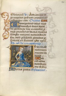 Mary Spinning Wool; Poncher Hours, about 1500. Creator: Master of Cardinal Bourbon.