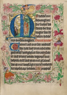 Initial M: A Kneeling Woman in Prayer; Book of Hours, Use of Utrecht, about 1460. Creator: Master of Evert Zoudenbalch.