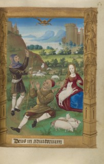 The Annunciation to the Shepherds; Book of Hours, 1478. Creator: Master of Guillaume Lambert.