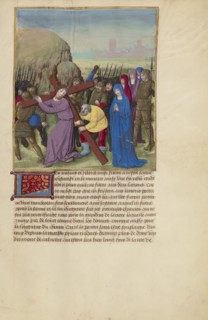 Simon the Cyrene Assisting Christ on the Way to Calvary, about 1480-1490. Creators: Master of Guillaume Lambert, Workshop of Master of Guillaume Lambert.