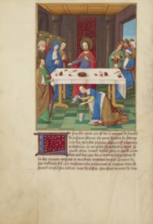 Mary Magdalene and Martha Inviting Christ and the Virgin to Dinner at the Home..., about 1480-1490. Creators: Master of Guillaume Lambert, Workshop of Master of Guillaume Lambert.