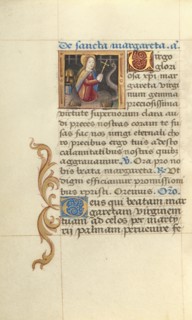 Saint Margaret and the Dragon; Poncher Hours, about 1500. Creator: Master of Jacques de Besancon.