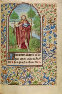 Saint John the Baptist Pointing to the Lamb of God; Book of Hours, about 1466-1470. Creator: Master of Jacques of Luxembourg.