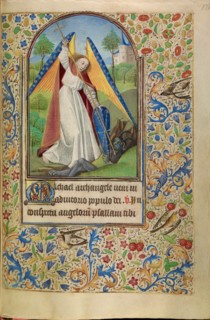 Saint Michael Battling the Devil; Book of Hours, about 1466-1470. Creator: Master of Jacques of Luxembourg.