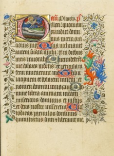 Initial D: An Angel and Devil Disputing the Soul of a Dead Man; Book of Hours, about 1430-1440. Creator: Fastolf Master.
