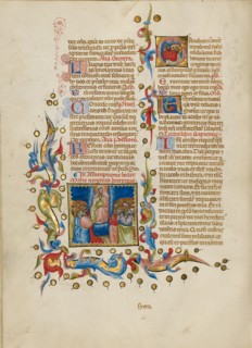 The Assumption of the Virgin: Initial G: Saint Thomas Receiving the..., between about 1389 and 1400. Creator: Master of the Brussels Initials.