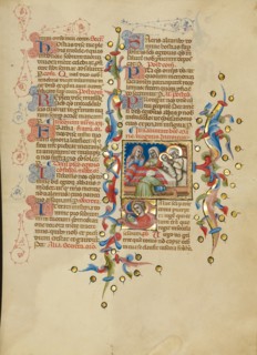 The Birth of the Virgin: Initial S: The Virgin Reading; The Nativity...between about 1389 and 1400. Creator: Master of the Brussels Initials.